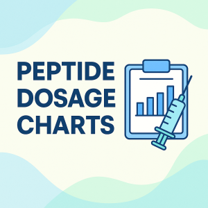 Flat-style digital illustration with the title “How to Read and Apply a Peptide Dosage Chart” alongside a bar chart, calendar icon, and syringe, on a pastel blue and green background.